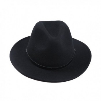 Sedancasesa Men's Crushable Wool Felt Outback Hat Wide Brim Fedora Hats Black - CL12MIKSKR1