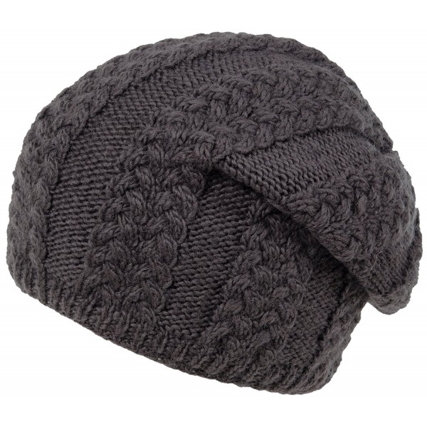 Nirvanna Designs CH409 Cable Slouch Hat with Fleece - Dark Grey - C111H7R06KF