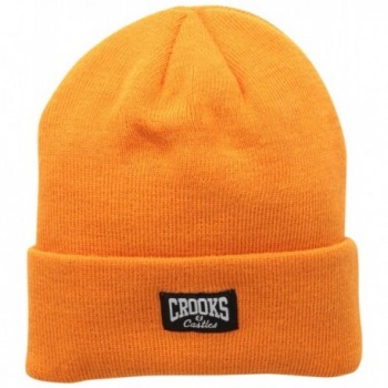 Crooks & Castles Men's Knit Beanie Hat - Core Logo - Orange - C211I5PKXVP