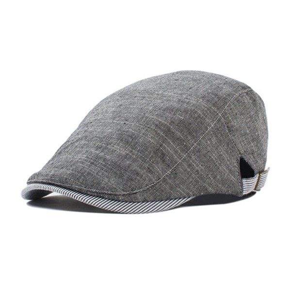 FUNOC Mens Beret Striped Cabbie Korean Linen Peaked Caps Newsboy Hat - Dark Gray - CO12MYZN539