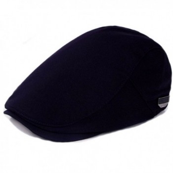 WEIJUN Retor Classic Beret Hat Badge newsboy Cap Solid Color Outdoor For Men - Navy - CJ187XXRQNS