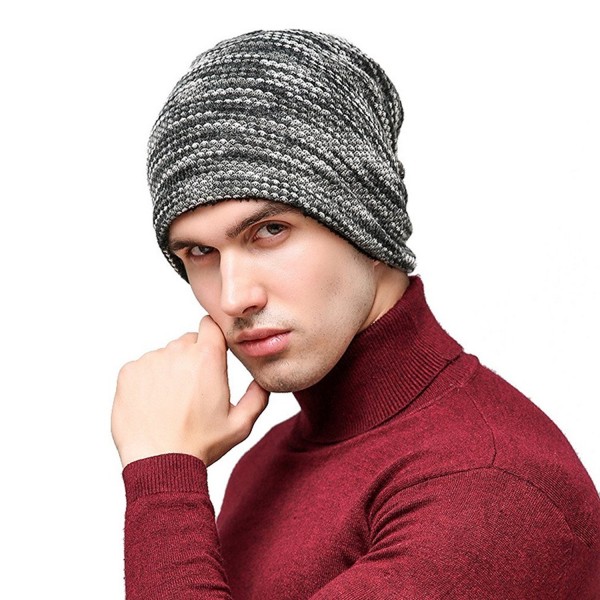 Hellofuture Mens and Womens Thicken and Fleece Lining Knit Beanie Hat Winter Hat Slouchy Warm Cap - Gray - C3186RMHAD7