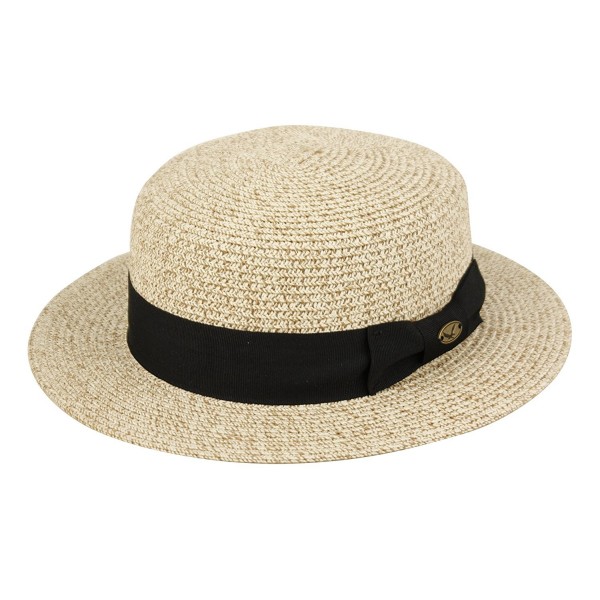 Men's Summer Boater Straw Pork Pie Derby Fedora Flat Top Gambler Hat Natural - C312FFMR4M1