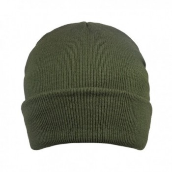 Men Beanies Hat Long Cuff Skull Cap Winter Beanie Floppy Warm Knit Cap - Dark Green - CW186954ZYC