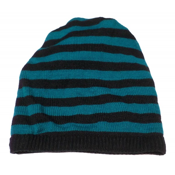J.T.C Neon Striped Knit Open Slouchy Beanie Cap Winter Hat - Teal - CT11OUIJA41