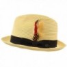Men's Light Removable Feather Derby Fedora Wide Curled Brim Hat - Natural - CI17YQRKZOL