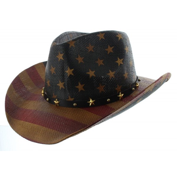 Vintage Stars & Stripes American Flag Cowboy Hat - Brown - CF12EPK8RYX