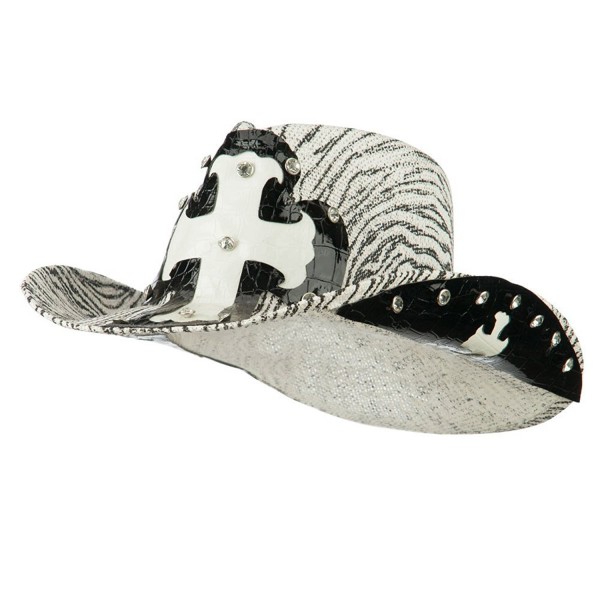 Zebra Cross Decal Cowboy Hat - White - CI11VSYEKYV