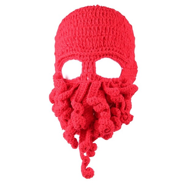 JXUFUFOO Beanie Octopus Knight Knit Beard Hat Unisex - Red - CU185Z787OY
