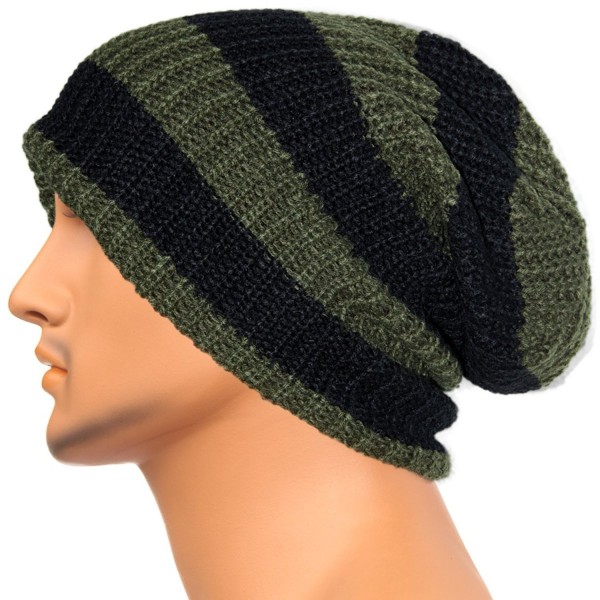 Rayna Fashion Unisex Beanie Hat Slouchy Knit Cap Skullcap Stripe Baggy Style 1002 - Green - C2128MYT5DZ