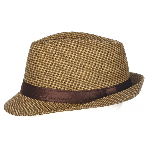 DRY77 Lattice Net Pattern Paper Straw Fedora - Brown - C211LUO1F3D