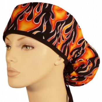 Big Hair Women's Medical Scrub Cap - Hot Rod Flames W/Black Tie - C317AAYRWHI