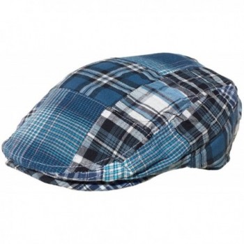 Broner Cotton Madras Plaid Ivy Scally Cap Driver Summer Golf Hat Jeff Flat Slap Hat - Blue - CO12GSJVQS3