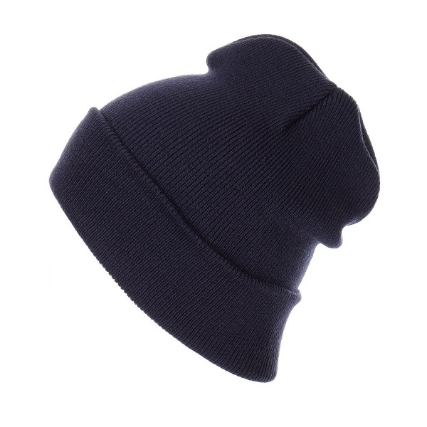 RufNTop Thick Plain knit Beanie Slouchy Cuff Toboggan Daily Hat Soft Unisex Solid Skull Cap - Navy - CQ188DD87I2