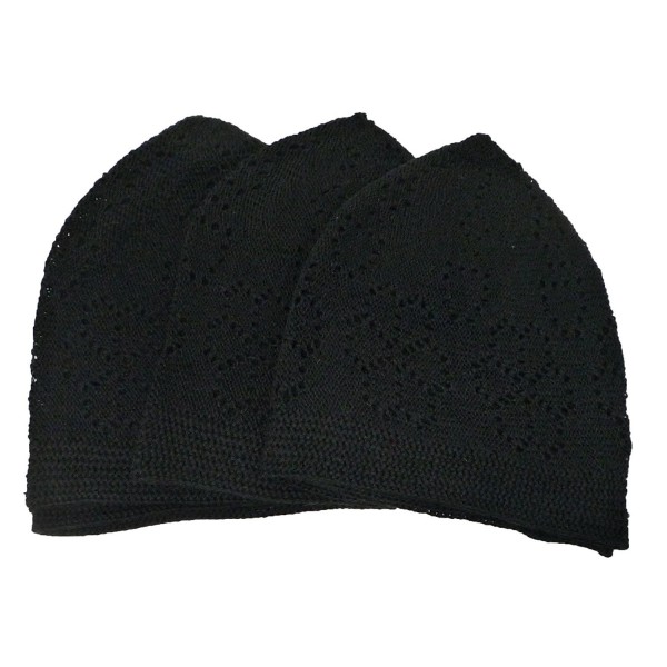 Al-Ameen 3X Islam Muslim Knit Cap Kufi Topi Prayer Hat Crochet Taqiyah Takke Skull Beanie - Black - C2182G3XS6U