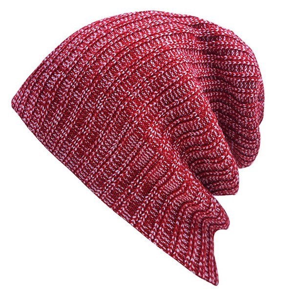 Mens Knitting Beanie Hat-Warm Wool Baggy Slouchy Skull Cap Knit Winter Ski Hat - H - CE186TK9EYX