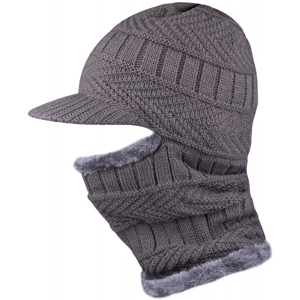 WDSKY Knit Thick Motorcycle Face Cover Ski Mask Beanie With Visor Balaclava for Adult - Grey - CS188I0E22H