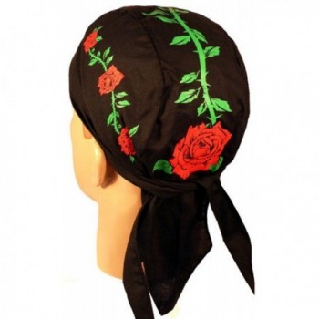Skull Cap Biker Caps Headwraps Doo Rags - Red Roses on Black - CP12ELHO9LZ