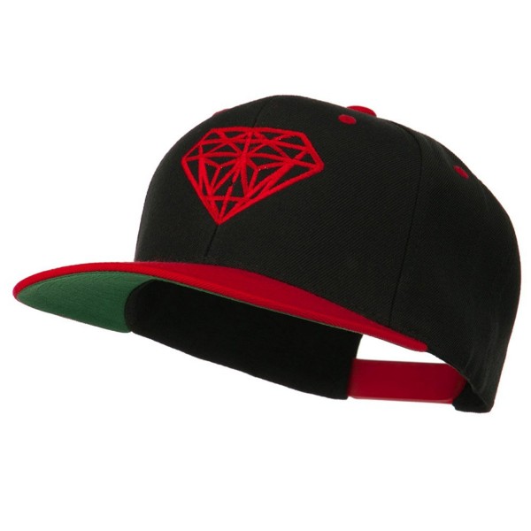 Diamond Embroidered Snapback Two Tone Cap - Black Red - C311ND596JH