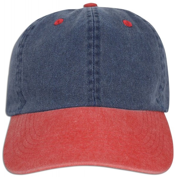 Dad Hat Pigment Dyed Two Tone Plain Cotton Polo Style Retro Curved Baseball Cap 1200 - Blue / Red - C4187WZR2EG