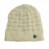 Man Of Aran Acrylic Basket Weave Beanie Hat Natural Colour With Green Shamrock - CB12FW7LQZZ