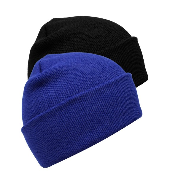 2 Pack Mens Adult Winter Thermal Thinsulate Knitted Beanie Hat - Blue/Black - CT12MAUYL5R