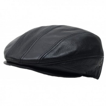 Black Genuine Leather Gatsby Flat Cap Ivy Newsboy Driver Hat Cabbie - CD12JSDOEDP
