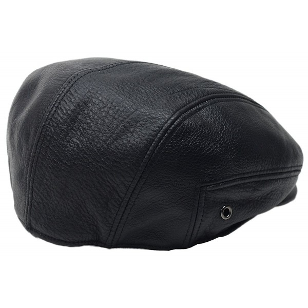 Black Genuine Leather Gatsby Flat Cap Ivy Newsboy Driver Hat Cabbie ...