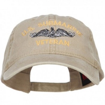 E4hats US Submarine Veteran Military Embroidered Washed Cap - Khaki - C8186N5O96L