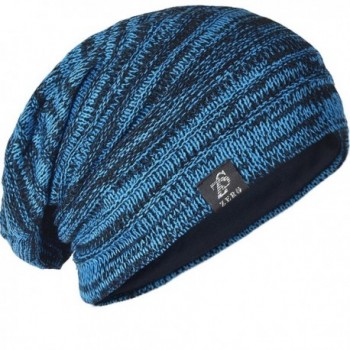 Vintage Men Baggy Beanie Slouchy Knit Skull Cap Hat - Bright Blue - CH12N9ILHV4