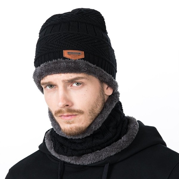 Holoway Winter Knit Hat Scarf Set- Warm Thick Knit Skull Cap For Men/Women - Black - CD18809X743