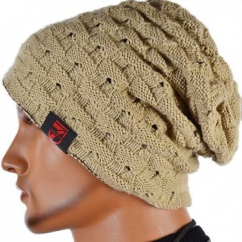 Men Reversible Slouchy Beanie Hat Unisex Skull Hat - Beige - CH11HGNY74B