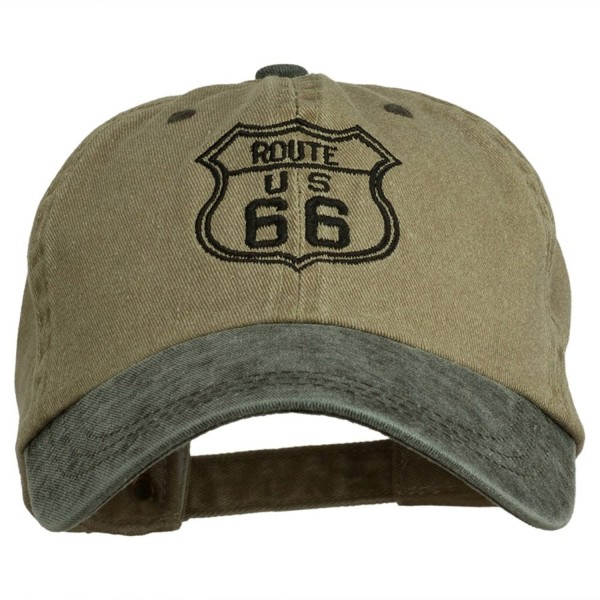 US Route 66 Embroidered Pigment Dyed Washed Cap - Khaki Black OSFM - C611ONZ19AT