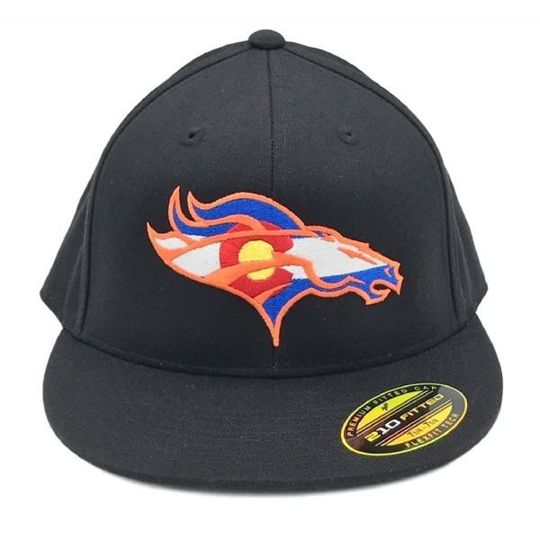 UNAMEIT Colorado Flag Bronco Hat 210 Fitted Flat Bill Flexfit Hat - Black - CK12DXVDB87