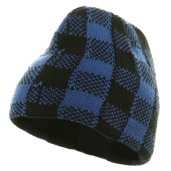 Buffalo Plaid Short Beanie - Blue Black - CV113RD5O6T