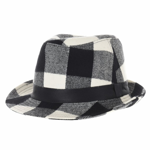 WITHMOONS Wool Fedora Hat Glen Tartan Plaid Check Pttern DW6488 - Ivory - CV12NEQEI16