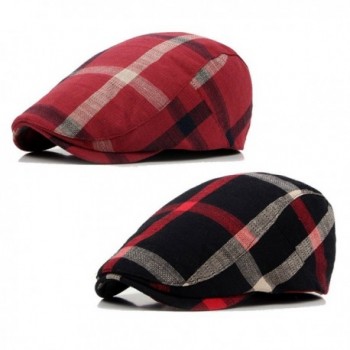 ZLSLZ 2 Pack Men's Plaid Cotton Flat newsboy IVY Cabbie Golf Gatsby Cap Hat - Red-black - CI17AZQGSD9