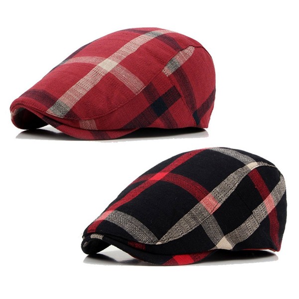 ZLSLZ 2 Pack Men's Plaid Cotton Flat newsboy IVY Cabbie Golf Gatsby Cap Hat - Red-black - CI17AZQGSD9