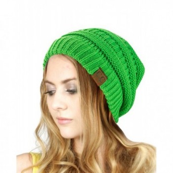 Trendy Warm Chunky Soft Stretch Cable Knit Slouchy Beanie Skully HAT20A (Lime Green) - CS128EW87BL