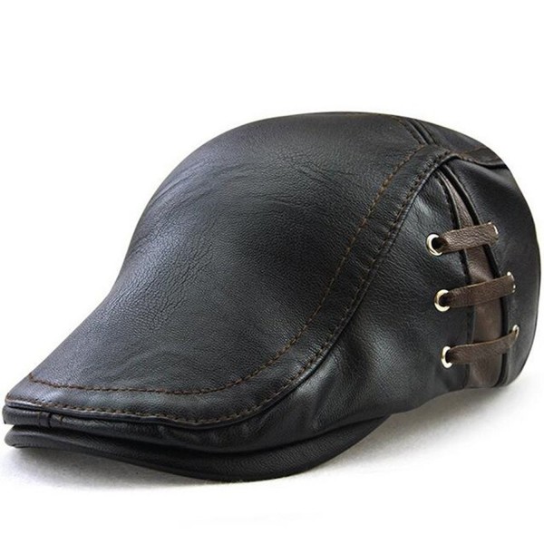 GESDY Men's Vintage newsboy Cap PU Leather IVY Flat Gatsby Hat Winter Golf Driving Hats Beret Caps - Black - CH1872R94IR