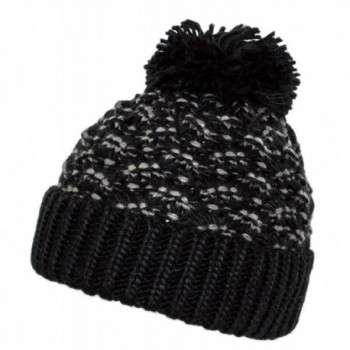 HatQuarters Warm Chunky Cable Knit Winter Skully Cap With Cuff- Dope Beanie Hat With Pom - Black/Grey - CX186DXKGG8