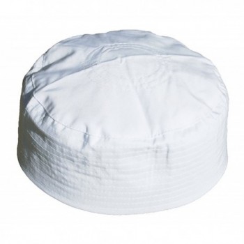 Plain White Flat Top Simple Stitch Design Fabric Prayer Skull Cap Muslim Kufi - CI12JOW2KO5