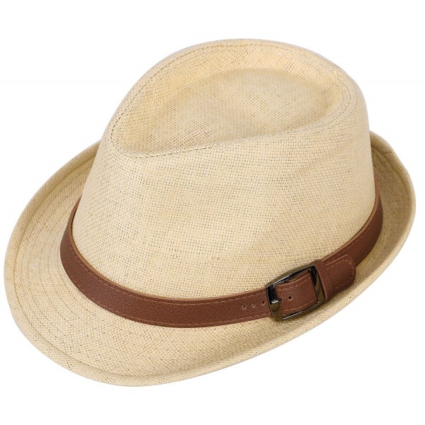 EPGU Men/Womens Outdoor Casual Structured Straw Fedora Hat w/PU Leather Strap - Natural Hat Brown Belt - CM1804LC7XY
