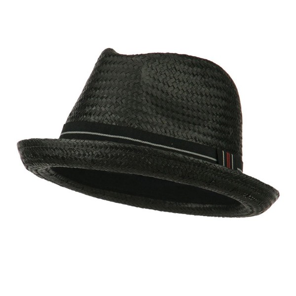 Men's Paper Woven Straw Fedora - Black - CR11JQNZG67