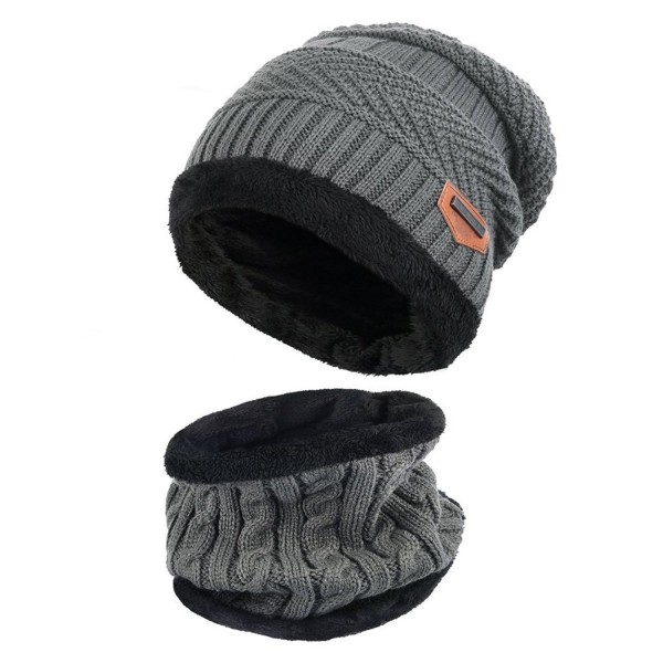 PGXT BeanieHat Scarf Set Winter Warm Fleece Lined Skull Cap and Scarf For Men Women - Dark Grey - CK1887WA3R8