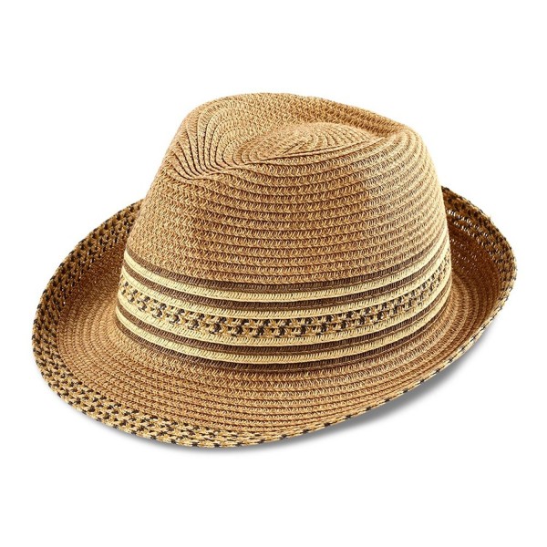 Access Headwear Men & Women's Summer Short Brim Straw Fedora Hat - Light Brown - CN182OXEKW7