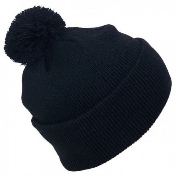 Best Winter Hats Quality Solid Color Cuffed Beanie W/Large Pom(Fits Large Heads) - Black - CM11RP1OMPX