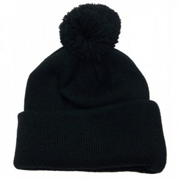 Quality Solid Color Cuffed Beanie W/Large Pom(Fits Large Heads) - Black ...