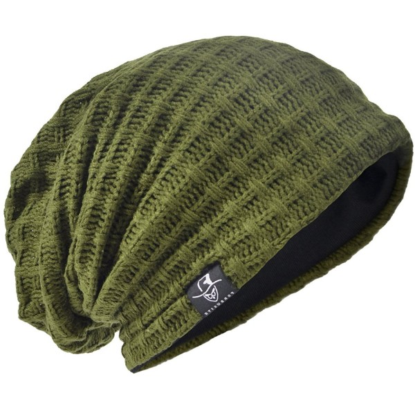 HISSHE Men's Slouchy Beanie Oversize Summer Winter Skull Cap Hat B305 - Plaid-green - CL187O5HNGW