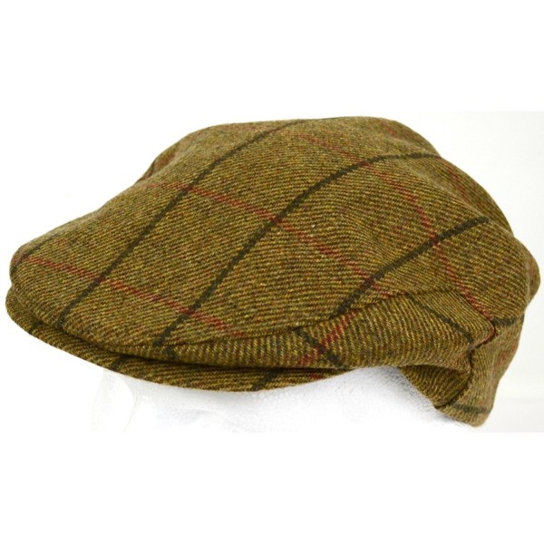 Mens Shooting / Flat / Peak Cap. 100% Pure Wool. Made in Irish Woolen Mill. Brown Check - CO11NIWI0ZL